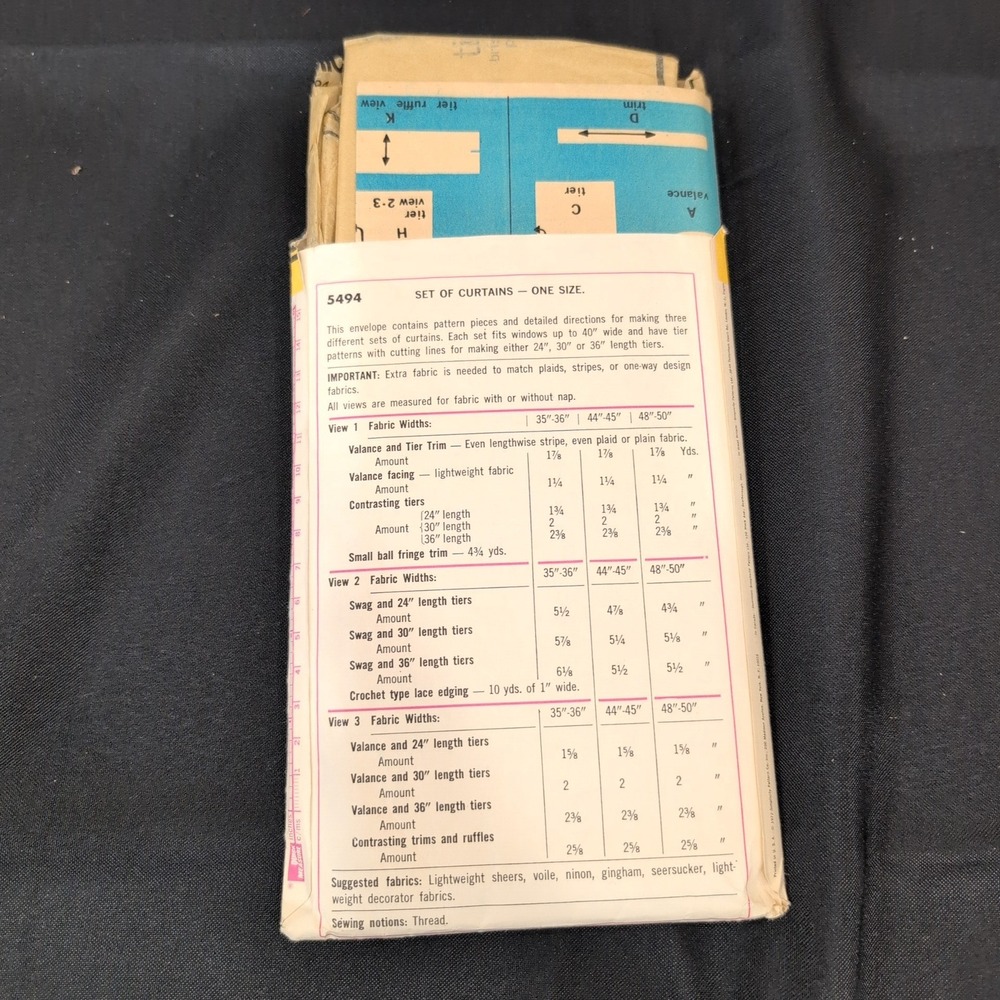Vintage Simplicity 5494 Decorator Pattern Curtains Valances Tiers Swags One Size - Picture 2 of 2